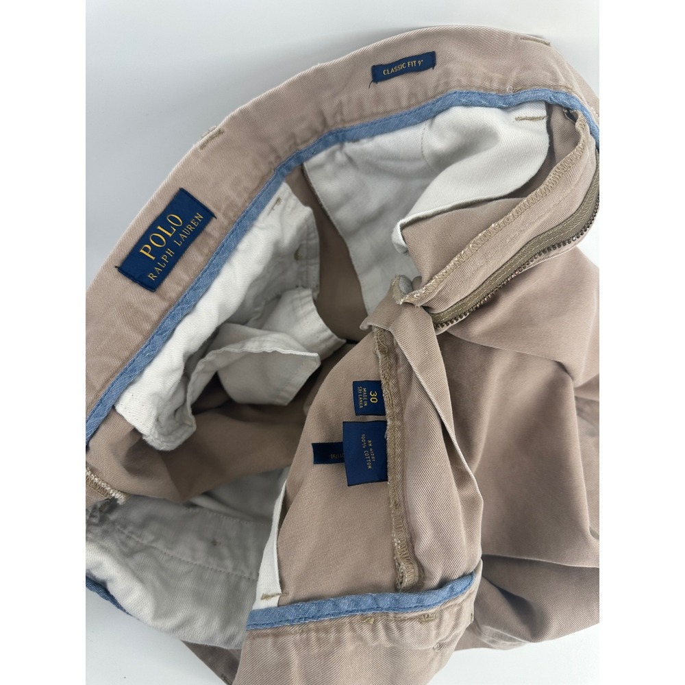 Polo Ralph Lauren Mens Classic Fit 9" Chino Shorts Tan Khaki Cotton‎ Size 30 - Picture 4 of 8